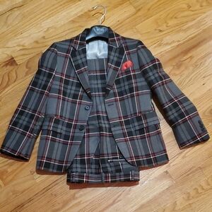 Brooks Brothers Fleece Boys Charcoal And Red Plaid Suit